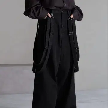 cussil 쿠실 블랙 와이드 데님 팬츠 서스펜더 포함