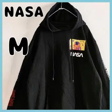 NASA 프린트 맨투맨 후드티 블랙 M 긴팔 속기모 후디