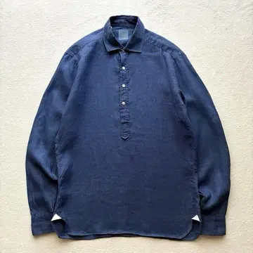 BARBA DANDY LIFE 2WAY 하프 버튼 린넨 셔츠 네이비