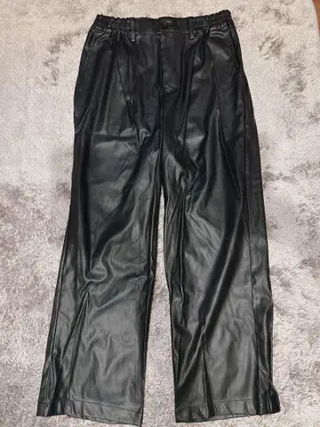 와이드 팬츠 인조 가죽 블랙 L