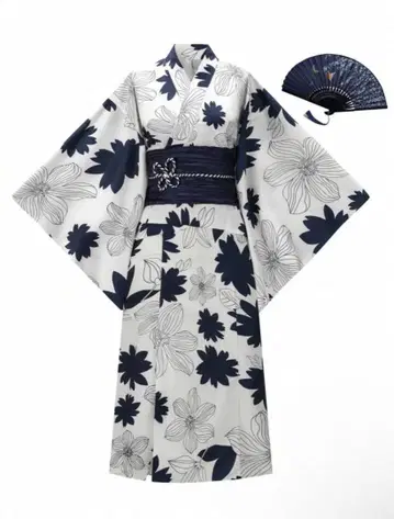 꽃무늬 기모노와 부채 세트