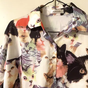 BOOM studio 고양이 패턴 고양이 무늬 CAT 올 패턴 반팔 셔츠