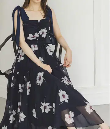 [ FLOWER COLLECTION ] 프린트 숄더 리본 원피스 1