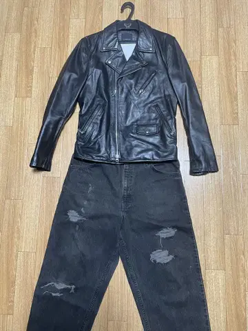 더블 라이더 자켓 블랙 가죽 램 가죽