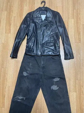 더블 라이더 자켓 블랙 가죽 램 가죽