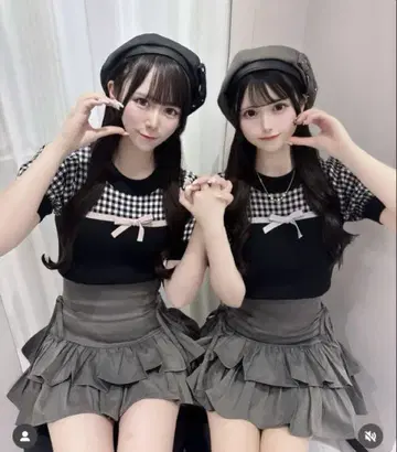 pium 피움 리본 테이프 깅엄 니트탑