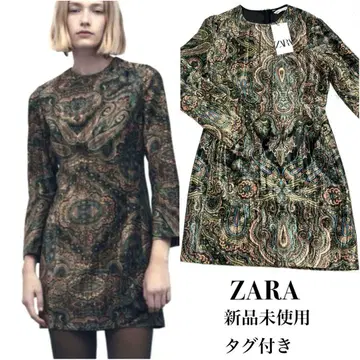 택 포함 새상품 ZARA 자라 벨벳 페이즐리 원피스 미니 기장 XS