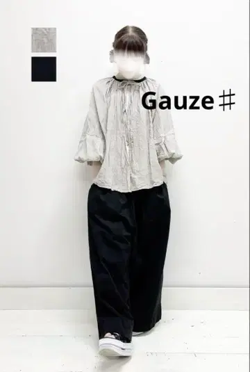 거즈 2way 린넨 블라우스 리본