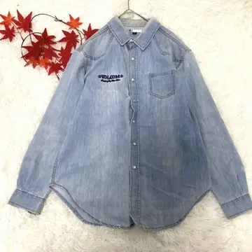볼컴 VOLCOM 로고 자수 긴팔 데님 셔츠 M 캐주얼 라이트 블루