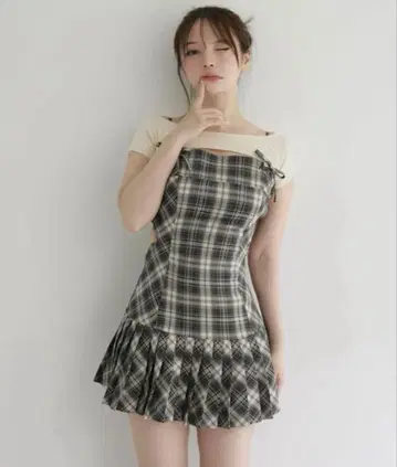 andmary Karen check mini dress beige