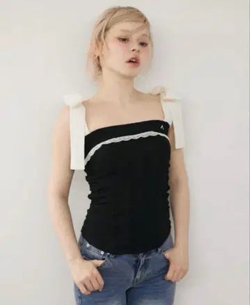 andmary Samantha ribbon tops black