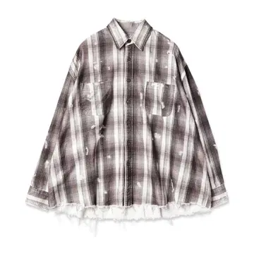 23AW JieDa FLANNEL DAMAGE SHIRT BROWN