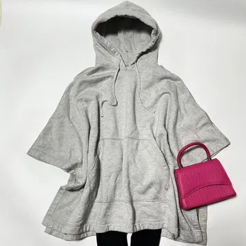 컨디션 최상 45R 그레이 후드 부착 오버 사이즈 후드티 맨투맨 판초
