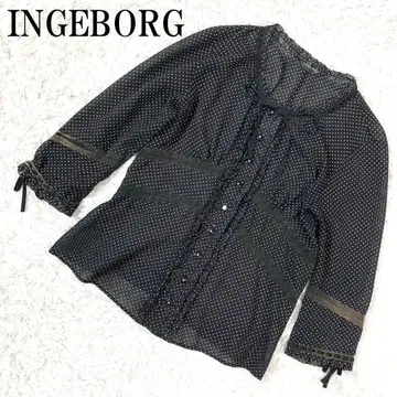 INGEBORG 잉게보그 시어 블라우스 도트 무늬 블랙 S B338