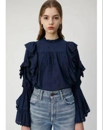 MOUSSY 레이스 러플 블라우스 레이스