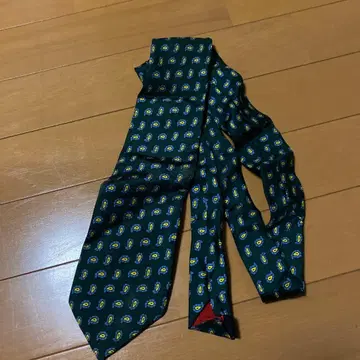 VAN 다크 그린 꽃무늬 실크 넥타이