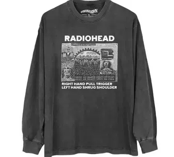 RADIOHEAD 긴팔 티셔츠 워시드 블랙 그레이