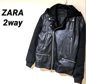 ZARA 더블 라이더 남성용 블루종 새상품급 후드티 가죽 자켓