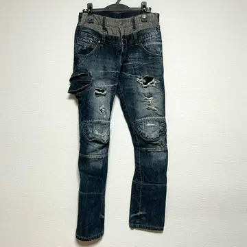 y2k PPFM Double Waist Damage Denim Pants