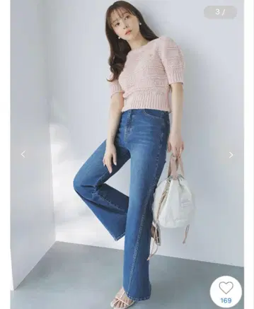 SNIDEL Sustainable 스트레치 플레어 데님 팬츠 BLU 00