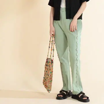 Ray BEAMS 배색 라인 리브 팬츠