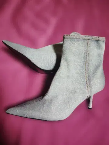 [ ZARA ] 블루 데님 7cm 앵클 핑힐 부츠 36