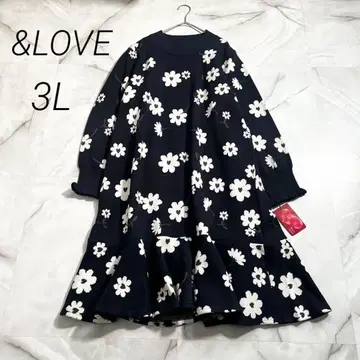 M17713 미사용 앤드러브 하트플라워 밑단 플레어 니트 원피스 3L