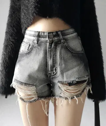밈 셀렉 크러쉬 데미지 블리치 데님 숏팬츠 M 사이즈
