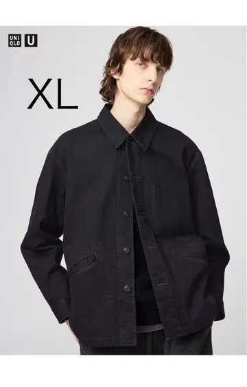 유니클로 U 오버 사이즈 컬러 데님 자켓 블랙 XL