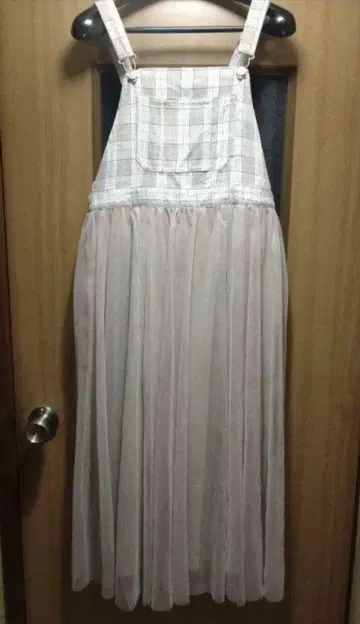 빅 사이즈 3L 체크 무늬 오버롤풍 플레어 스커트