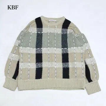 KBF 핸드스티치 체크 니트 (ONE) 빅 실루엣 성숙/러블리