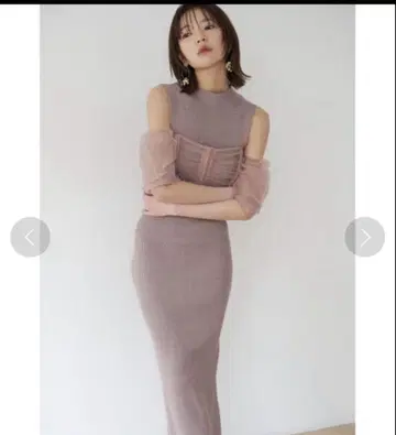 SNIDEL 스나이델 튤 볼레로 리브 니트 원피스 핑크