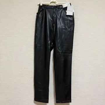 블랙 합성 피혁 팬츠