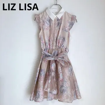 리즈리사 반팔 원피스 무릎 기장 쉬폰 귀여운 꽃무늬 리본 핑크 F