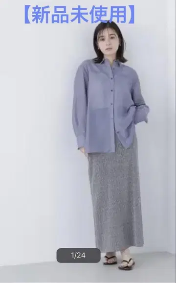 [ 미사용 새상품 ] 내추럴 뷰티 베이직 시어 라메 리브 내로우 스커트