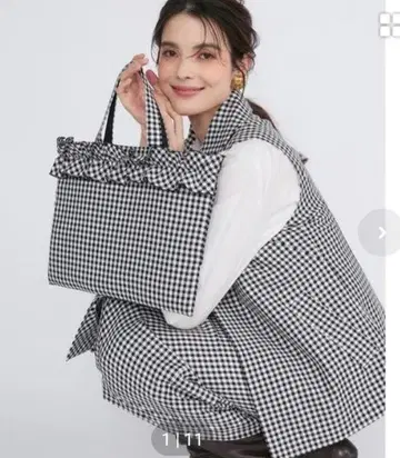 깅엄 체크 토트백