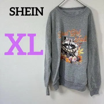 SHEIN [XL] 트레이닝복 맨투맨 그레이 너구리 크루넥