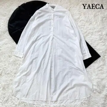 YAECA 원피스 롱 기장 M 상당 일본제 스탠드 카라 화이트