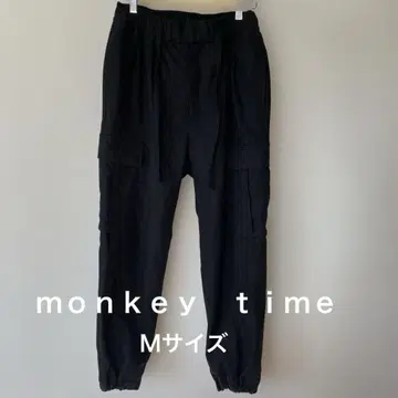 몽키타임 블랙 카고 팬츠 M 사이즈 허리밴딩 울 소재