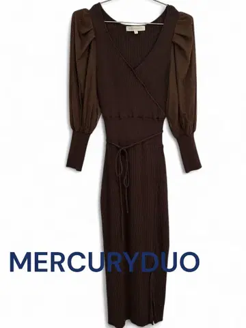 MERCURYDUO 머큐리 듀오 튤 소재 소매 니트 롱 원피스