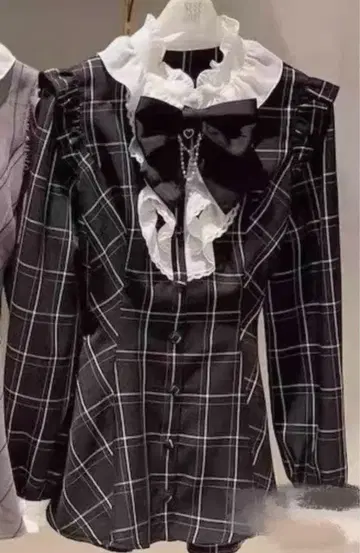 Secret Honey 셋업 블랙 긴팔 체크