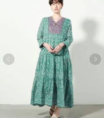 누키테파 DOBBY CHECK LEAF PRINT EMB DRESS