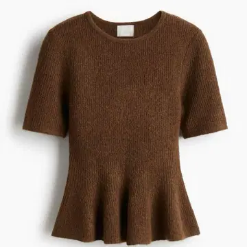 H&M RIB-KNIT PEPLUM TOP 브라운