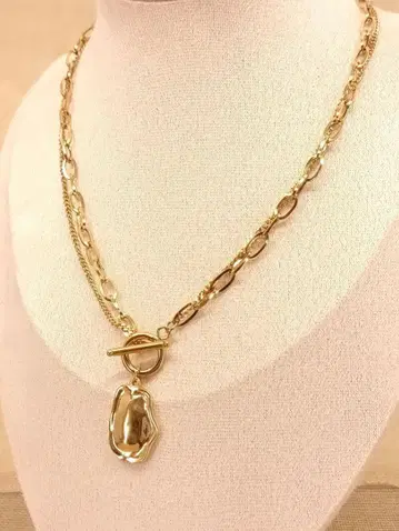 빈티지 골드 더블 체인 지르코니아 목걸이