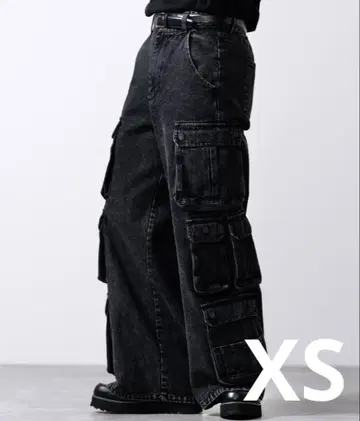 CLEL 3D 메니 포켓 데님 카고 팬츠 블랙 계열 XS 사이즈