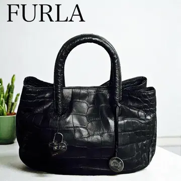 FURLA 훌라 악어 엠보싱 가죽 핸드백 블랙 중간 빨간색 계열 새상품급