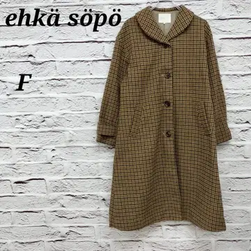 에카 소포 [ F ] 숄카라 롱 코트 체크 브라운