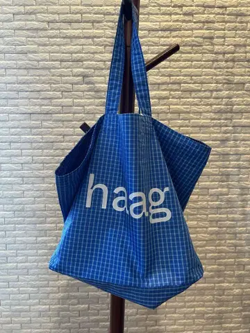 haag 토트백 체크 무늬 에코백 파랑