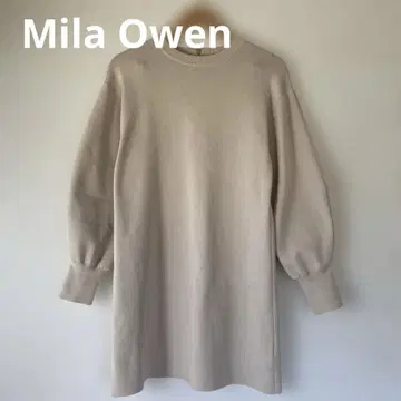 새상품급 미라오엔 지퍼 퍼프 슬리브 미니 원피스 베이지 무지 O