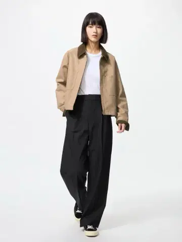 UNIQLO 블랙 턱 와이드 팬츠 S 밑단 기장 수선 완료